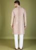 Beige Embroidered Rayon Men Kurta