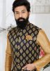 Brown Kurta Pajama With Black Printed Nehru Jacket
