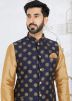 Readymade Brown Kurta Pajama With Printed Nehru Jacket