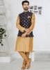 Readymade Brown Kurta Pajama With Printed Nehru Jacket