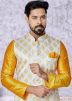 Yellow Kurta Pajama With Printed Nehru Jacket