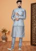 Grey Kurta Pajama Set With Woven Nehru Jacket