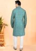 Green Embroidered Men Kurta Pajama Set