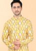 Yellow bandhej Print Men Kurta With Pajama