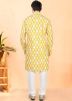 Yellow bandhej Print Men Kurta With Pajama