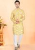 Yellow bandhej Print Men Kurta With Pajama
