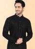Black Embroidered Kurta Pajama Set In Rayon