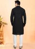 Black Embroidered Kurta Pajama Set In Rayon