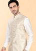 Cream Men Kurta Pajama With Nehru Jacket
