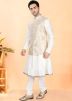 Cream Men Kurta Pajama With Nehru Jacket