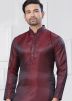 Maroon Woven Men Kurta Pajama In Jacquard