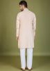 Peach Embroidered Men Kurta