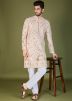 Peach Embroidered Men Kurta