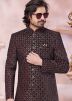 Maroon Embroidered Velvet Sherwani Set