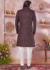 Maroon Embroidered Velvet Sherwani Set