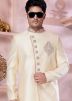 Golden Woven Banarasi Silk Sherwani Set For Men