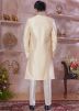Golden Woven Banarasi Silk Sherwani Set For Men