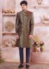 Readymade Black Men Zari Woven Sherwani Set