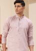 Pink Embroidered Kurta Pajama In Art Silk