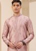 Pink Embroidered Kurta Pajama In Art Silk
