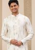 White Embroidered Art Silk Kurta Pajama