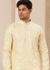Yellow Embroidered Kurta Pajama In Art Silk