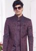 Wine Woven Jacket Style Indo Western Sherwani