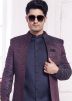 Navy Blue Woven Indo Western Sherwani