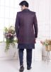 Navy Blue Woven Indo Western Sherwani