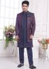 Navy Blue Woven Indo Western Sherwani