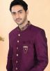 Purple Woven Dhoti With Sherwani