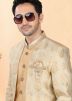 Golden Woven Dhoti With Sherwani In Jacket Style