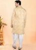 White Woven Dhoti With Sherwani