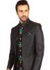 Blue Woven Men Indo Western Sherwani In Rayon