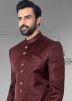Maroon Men Woven Indo Western Sherwani