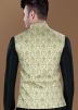 Green Printed Men Nehru Jacket In Brocade