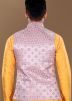 Pink Woven Men Nehru Jacket In Brocade