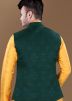 Green Men Nehru Jacket In Woven Work