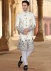 Cream Embroidered Indo Western Sherwani For Men