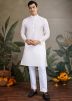 Off White Embroidered Men Kurta With Nehru Jacket