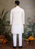 Off White Embroidered Men Kurta With Nehru Jacket