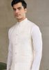 Off White Embroidered Men Kurta With Nehru Jacket