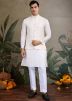 Off White Embroidered Men Kurta With Nehru Jacket