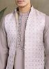 Grey Mirror Work Kurta With Nehru Jacket
