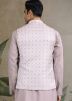 Grey Mirror Work Kurta With Nehru Jacket