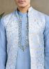 Sky Blue Mirror Work Kurta With Nehru Jacket