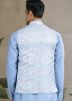 Sky Blue Mirror Work Kurta With Nehru Jacket