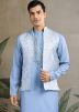 Sky Blue Mirror Work Kurta With Nehru Jacket