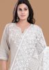 White Net Dupatta In Thread Embroidery