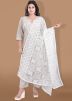 White Net Dupatta In Thread Embroidery